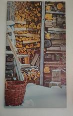 Winterse Houtopslag Print, Huis en Inrichting, Minder dan 50 cm, Ophalen of Verzenden, 75 cm of meer, Print