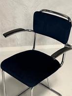 Vintage eetkamerstoel sledestoel buisframestoel donkerblauw, Metaal, Gebruikt, Blauw, Vintage