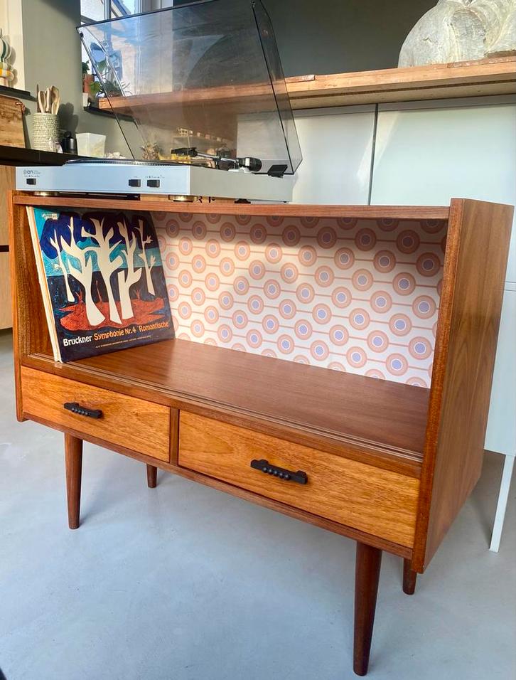 Vintage Audiomeubel / Platenkast  dressoir- Deens Design, Huis en Inrichting, Kasten | Dressoirs, Gebruikt, 25 tot 50 cm, Ophalen