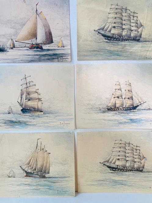 6 tekeningen Marinus de Jongere, Antiek en Kunst, Kunst | Tekeningen en Foto's, Ophalen of Verzenden