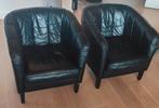 twee zwart lederen kuipstoelen, Ophalen of Verzenden, Zo goed als nieuw, 50 tot 75 cm