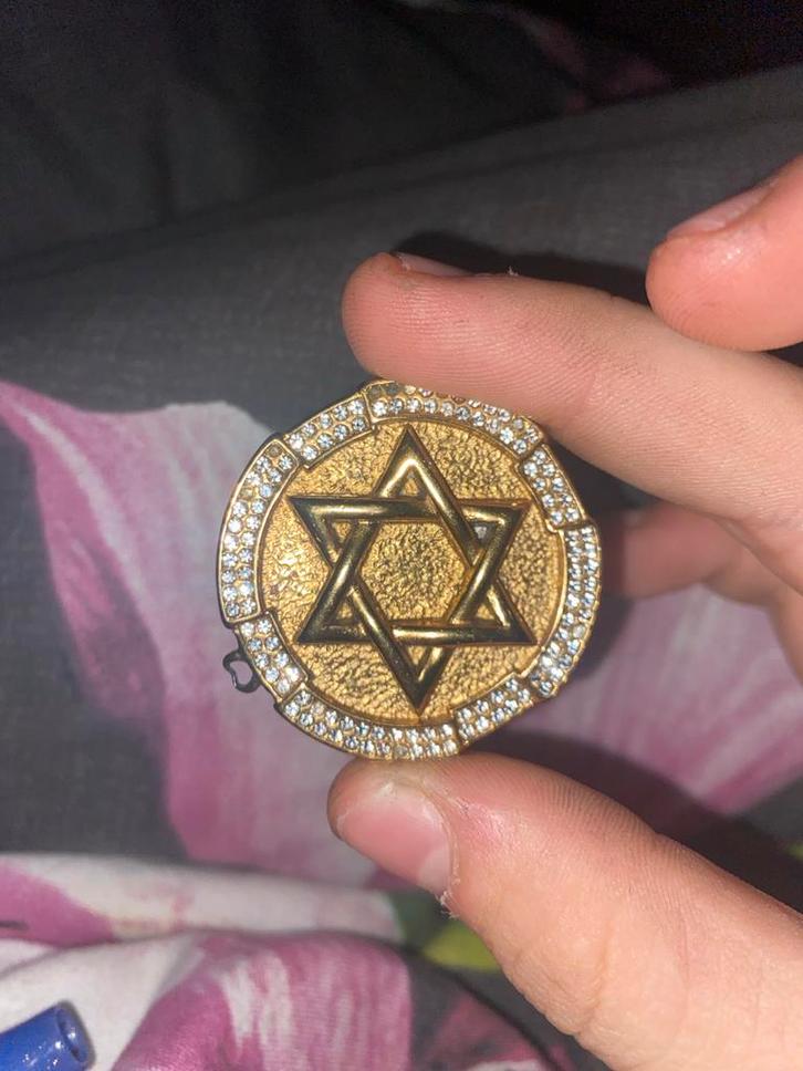 Gouden Jodenster Hanger met Strass, Sieraden, Tassen en Uiterlijk, Kettingen, Gebruikt, Goud, Met strass, Ophalen of Verzenden