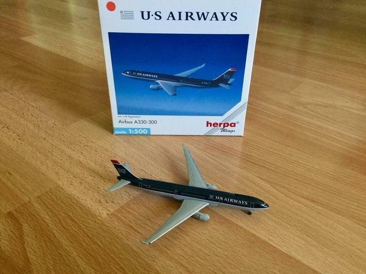 Herpa vliegtuig model 1:500 US Airways Airbus A330-300, Verzamelen, Luchtvaart en Vliegtuigspotten, Zo goed als nieuw, Schaalmodel