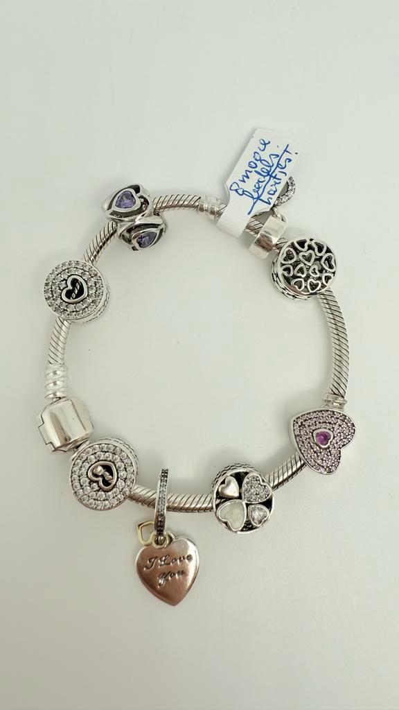 Zwaar zilveren bedelarmband met bijzondere hartjes, Sieraden, Tassen en Uiterlijk, Armbanden, Nieuw, Zilver, Met bedels of kralen