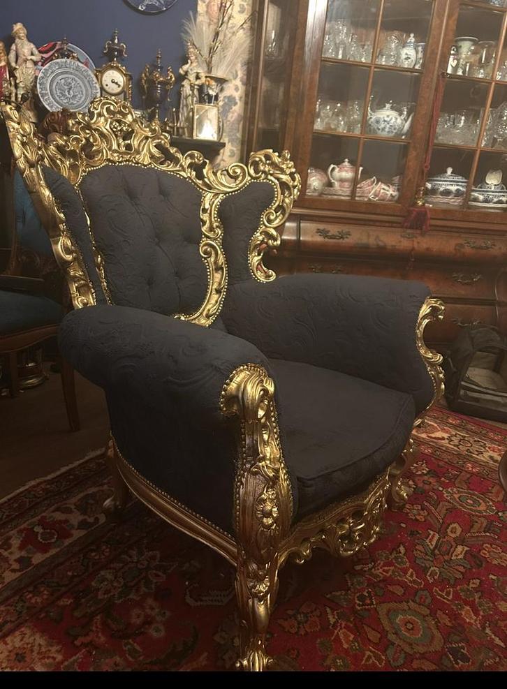 Antieke Koningsstoel - Pracht en Praal, Huis en Inrichting, Fauteuils, Gebruikt, Hout, 75 tot 100 cm, Ophalen of Verzenden
