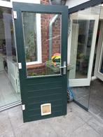 Houten Buitendeur met Glas en Kattenluik, Doe-het-zelf en Verbouw, Gebruikt, 80 tot 100 cm, Ophalen of Verzenden, Buitendeur