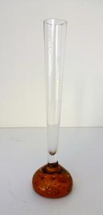 Glazen vaas spijkermotief helder donkerroze hals lang 3630-g, Ophalen of Verzenden