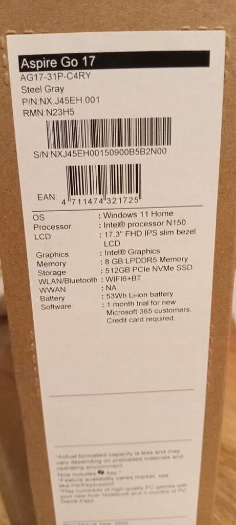 Acer Aspire Go 17 - Nieuwstaat!, Computers en Software, Windows Laptops, Zo goed als nieuw, 17 inch of meer, SSD, 2 tot 3 Ghz