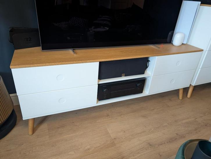 TV meubel Tenzo dot, wit met eiken, Huis en Inrichting, Kasten | Televisiemeubels, Gebruikt, Minder dan 100 cm, 150 tot 200 cm
