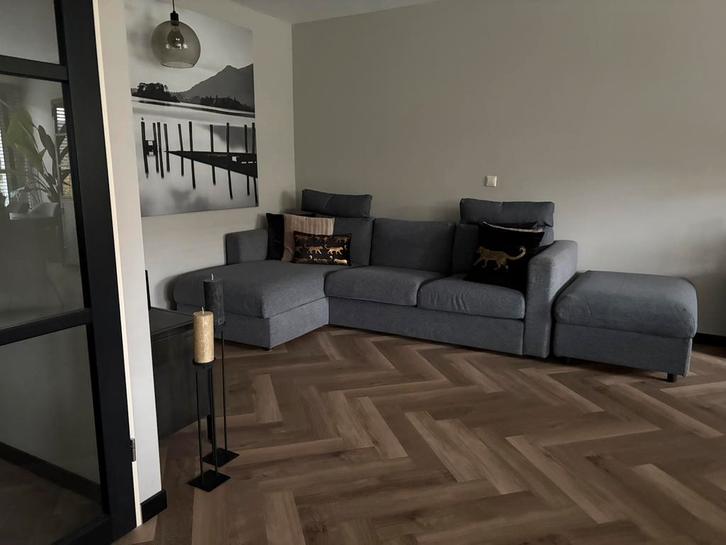 Ikea Vimle 3zits bank met eiland, 2x hoofdsteun en poef, Huis en Inrichting, Banken | Complete zithoeken, Gebruikt, Stof, Ophalen