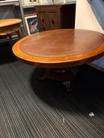 Antieke ronde tafel met lederen blad, Antiek en Kunst, Antiek | Meubels | Tafels, Ophalen of Verzenden