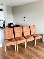 4 Bruine Velours Eetkamerstoelen - Nette Staat, Ophalen, Gebruikt, Bruin, Vier