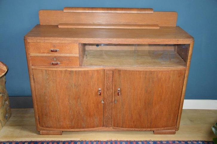 Antiek Art Deco theekastje / dressoir met vitrine gedeelte, Antiek en Kunst, Curiosa en Brocante, Ophalen