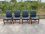 Ralph lauren zwart leren generfde 4 x stoelen !!!, Ophalen, Ralph lauren, Zwart, Hout