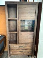 Vitrinekast acacia hout, Ophalen, 100 tot 150 cm, Zo goed als nieuw, 150 tot 200 cm