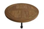 Teakhouten terras bistrotafel rond 50 cm gietijzeren voet, Ophalen of Verzenden, Nieuw, Rond, Teakhout