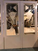 3 stuks identieke antieke deur met geëtst glas bloem., Ophalen of Verzenden