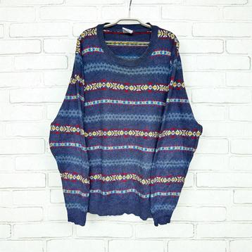 Vintage Trui Maat XXL Blauw Rood Streep Gebreid Le Tigre beschikbaar voor biedingen
