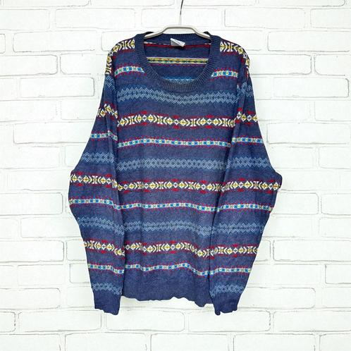 Vintage Trui Maat XXL Blauw Rood Streep Gebreid Le Tigre, Kleding | Heren, Truien en Vesten, Gedragen, Overige maten, Blauw, Verzenden