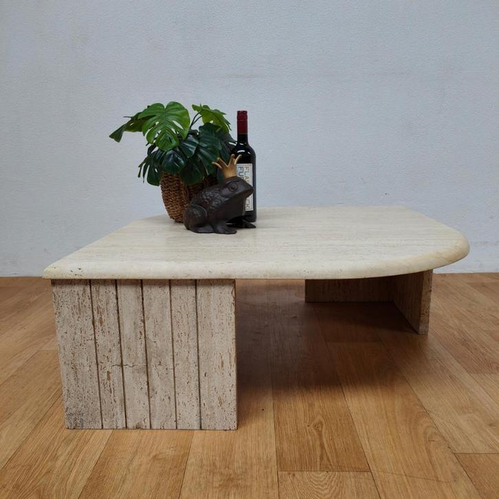 Vintage Mid Century Travertin Salontafel, koffietafel, Huis en Inrichting, Tafels | Salontafels, Gebruikt, Overige vormen, Ophalen of Verzenden