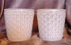 Set: 2 bloempotten glas wit rotan-look hoog 12 cm rond 12 cm, Overige materialen, Rond, Binnen, Ophalen of Verzenden