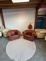 Bruine leren chesterfield fauteuils fauteuil stoelen, Huis en Inrichting, Fauteuils, 2871SK, Klassieke, Mariansoliak8@gmail.com
