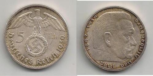 Duitsland 3e Rijk 5 Mark 1939 B UNC-, Postzegels en Munten, Munten | Europa | Niet-Euromunten, Duitsland, Zilver, Verzenden