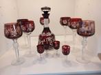 Kristallen karaffenset met  rode glazen, Ophalen of Verzenden