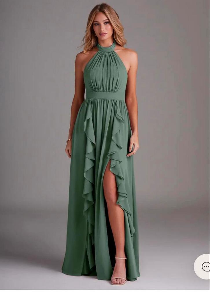 Mooie Azazie jurk – eucalyptus kleur – maat 46, Kleding | Dames, Jurken, Zo goed als nieuw, Maat 38/40 (M), Groen, Onder de knie