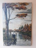 Schilderij dorpsgezicht boerderij aan het water, Antiek en Kunst, Ophalen of Verzenden