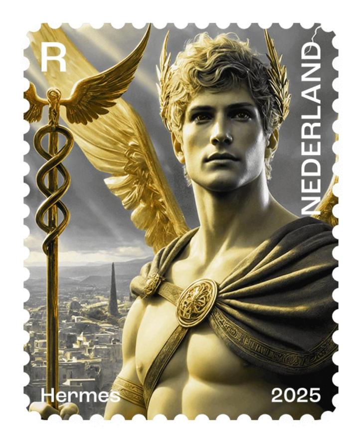 NL crypto zegel 4 - Hermes - geel met NFT, Postzegels en Munten, Postzegels | Nederland, Postfris, Na 1940, Ophalen
