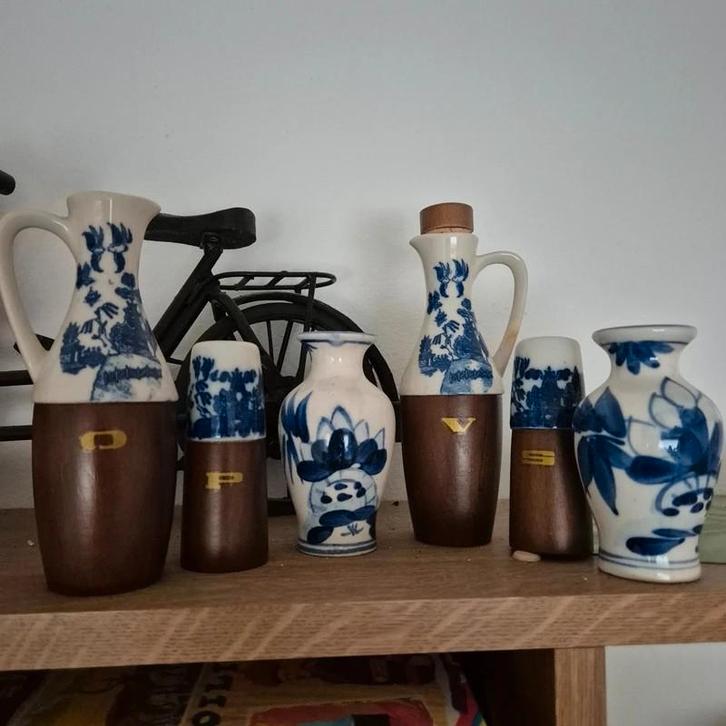 Delfts Blauw Servies tafel olie peper zout Set, Antiek en Kunst, Antiek | Vazen, Ophalen of Verzenden
