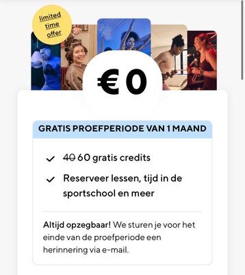 Gratis 60 credits sporten via ClassPass beschikbaar voor biedingen