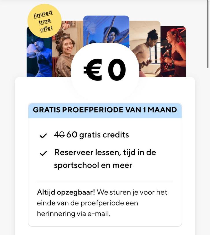 Gratis 60 credits sporten via ClassPass, Tickets en Kaartjes, Kortingen en Cadeaubonnen, Eén persoon, Kortingsbon