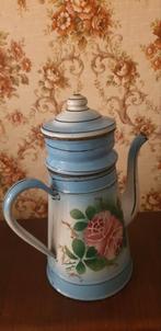 Oude Franse emaille gebloemde koffiepot compleet met filter, Ophalen of Verzenden
