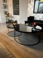 Salontafels tafel set spiegelglas spiegel zwart frame metaal, Ophalen, Gebruikt, 50 tot 100 cm, Rond