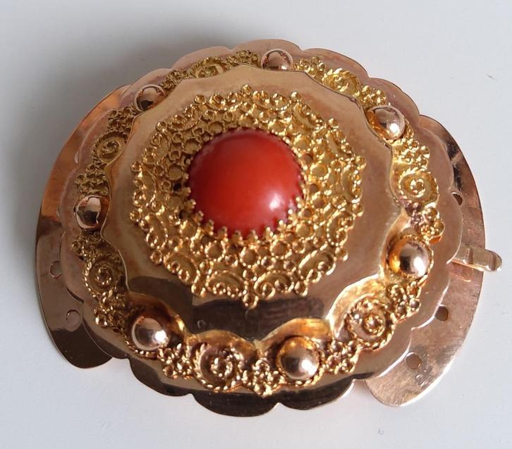 antiek zwaar 14 karaat gouden drachtslot, Sieraden, Tassen en Uiterlijk, Antieke sieraden, Overige typen, Goud, Met edelsteen