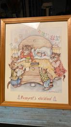 Pussycat's Childbed - Ingelijste Tekening met kittens, Ophalen of Verzenden