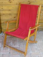 Vintage beukenhouten inklapbare tuinstoel met rode bekleding, Ophalen, Gebruikt, Inklapbaar