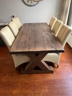 Mooie eettafel met 6 stoelen, gekocht bij de Bommel meubelen, Ophalen, Zo goed als nieuw, 4 tot 6 stoelen