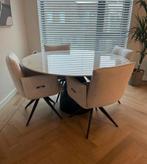 Eettafel rond keramiek zgan (evt incl zwenkende armstoelen), Huis en Inrichting, Tafels | Eettafels, Ophalen, Zo goed als nieuw