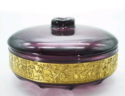 Art Deco dekseldoos in amethist Boho, Antiek en Kunst, Antiek | Schalen, Ophalen of Verzenden