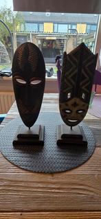 2 Houten Masker Beeldjes, Antiek en Kunst, Kunst | Beelden en Houtsnijwerken, Ophalen of Verzenden