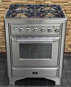 Luxe Fornuis Boretti Majestic 70cm rvs GASOVEN 4 pits, 60 cm of meer, Zo goed als nieuw, Energieklasse A of zuiniger, Gas