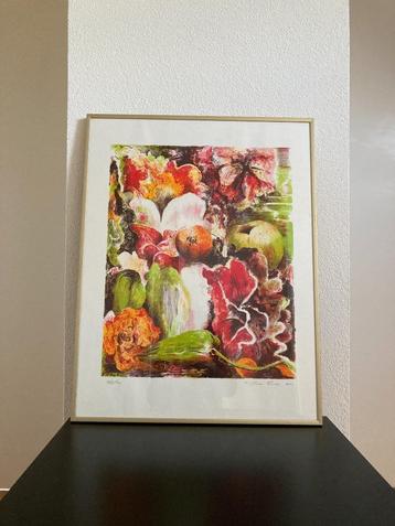 Lithografie Stilleven bloemen en fruit van Jacques van Ervan