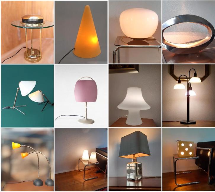 Design tafellampen, Huis en Inrichting, Lampen | Tafellampen, Gebruikt, Minder dan 50 cm, Glas, Metaal, Ophalen of Verzenden