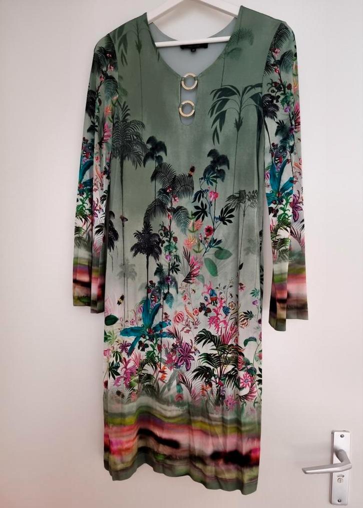 Mooie luchtige jurk met print Ana Alcazar maat 38, Kleding | Dames, Jurken, Zo goed als nieuw, Maat 38/40 (M), Groen, Onder de knie