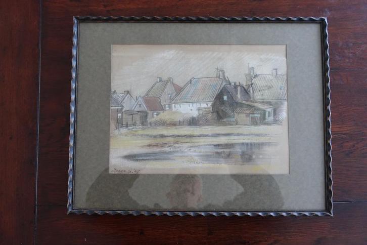 Dirk Bossen. Groepje huizen in Den Helder, Antiek en Kunst, Kunst | Schilderijen | Klassiek, Ophalen of Verzenden