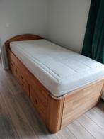 Massief houten bed 100 x 200 eenpersoons, Ophalen, Eenpersoons, Bruin, Scandinavisch
