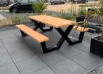 Douglas Picknicktafel met Stalen Frame | Maatwerk naar Wens, Ophalen of Verzenden, Nieuw, Rechthoekig, Hout